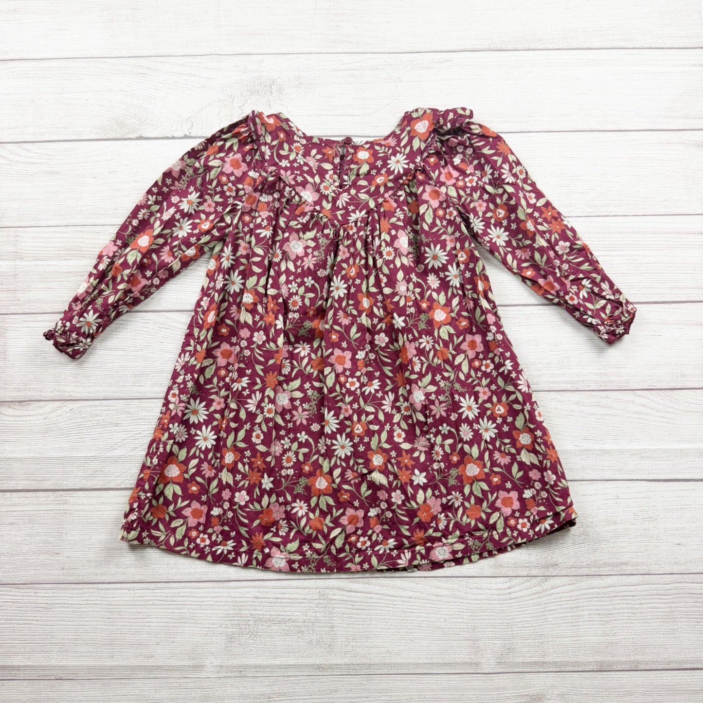 Okie Dokie Girls Floral Long Sleeve Ruffle Dress Burgundy 5T