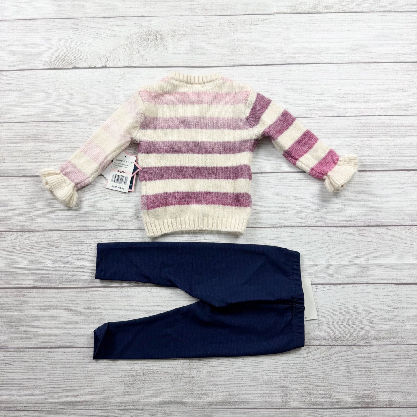 Andy & Evan Baby Girl 2-Piece Sweater Set Stripe Knit Top Pants NWT 9-12 Months