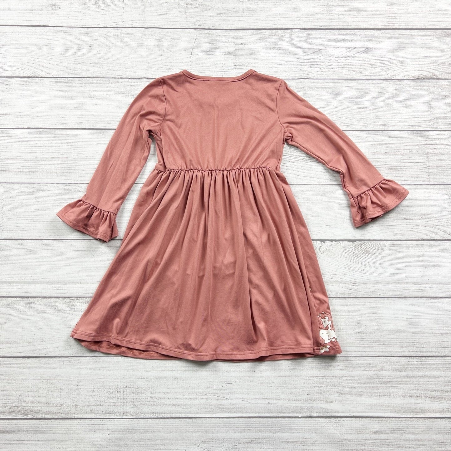 Blueberi Boulevard Unicorn Dress Girls Mauve Ruffle Cuff Dress Floral Print 6