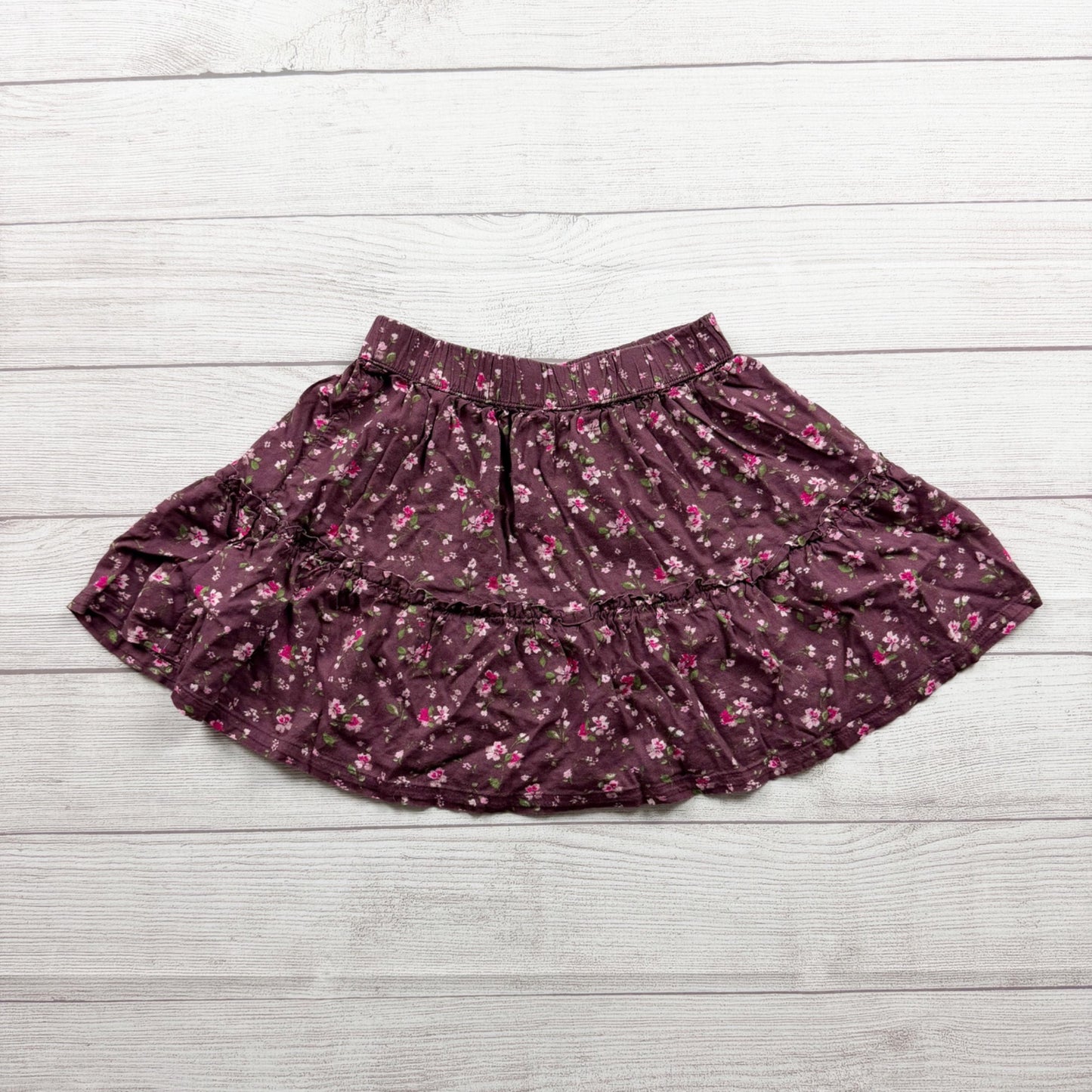Gap Kids Medium Girls Floral Tiered Skirt Purple Pink Elastic Waist M 8-9