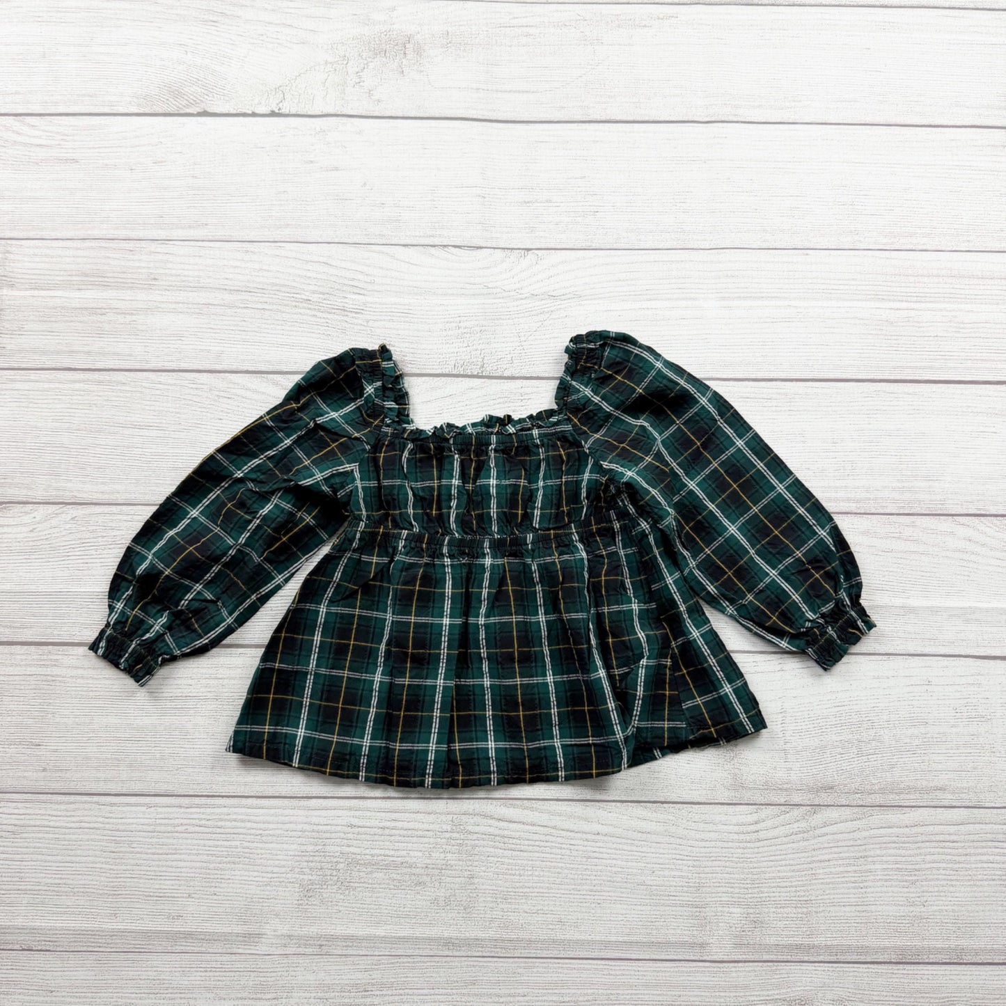 Old Navy Plaid Peplum Top Girl Tartan Long Sleeve Ruffle Blouse Shirt 2T