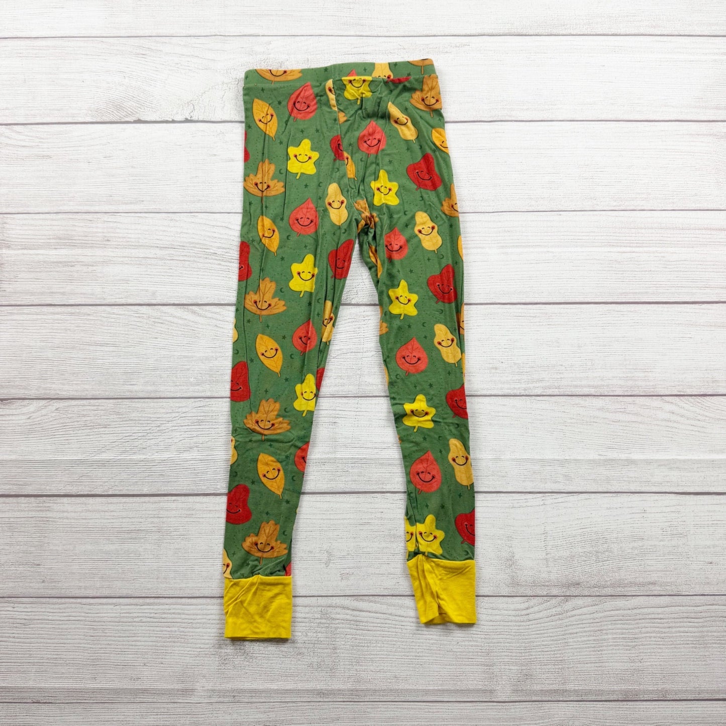 Kiki + Lulu Kids Pajama Set Fall Leaves Print Organic Bamboo Green 5-6