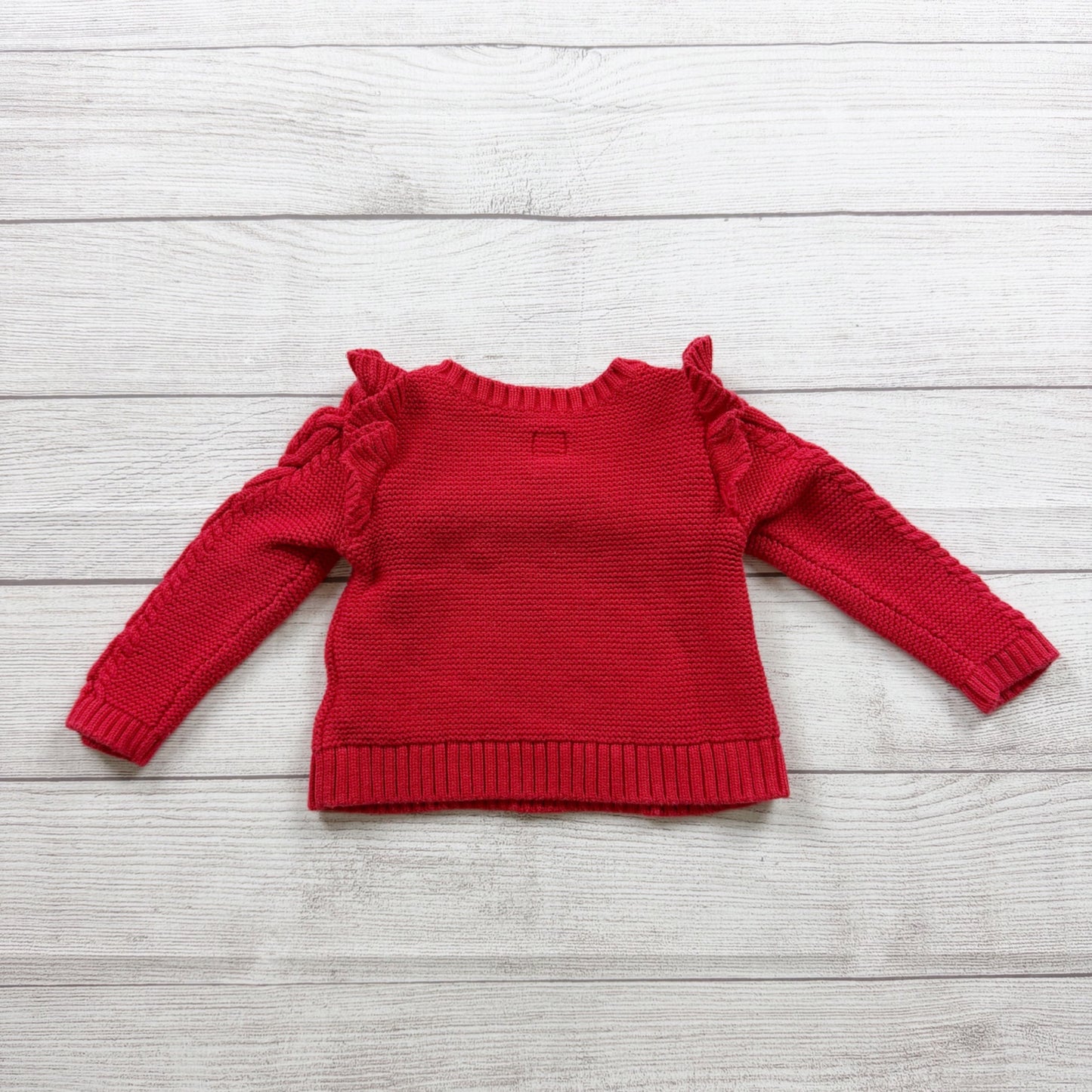 Baby Gap Red Cable Knit Sweater Ruffle Detail Long Sleeve Pullover 6-12 Months