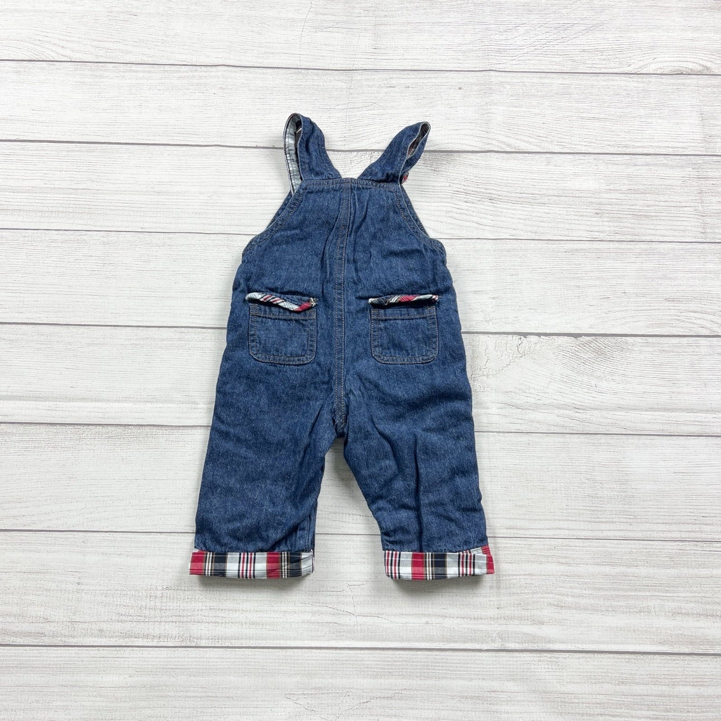 Kitestrings Baby Denim Overalls Plaid Accents Cuffs 3-6 Months