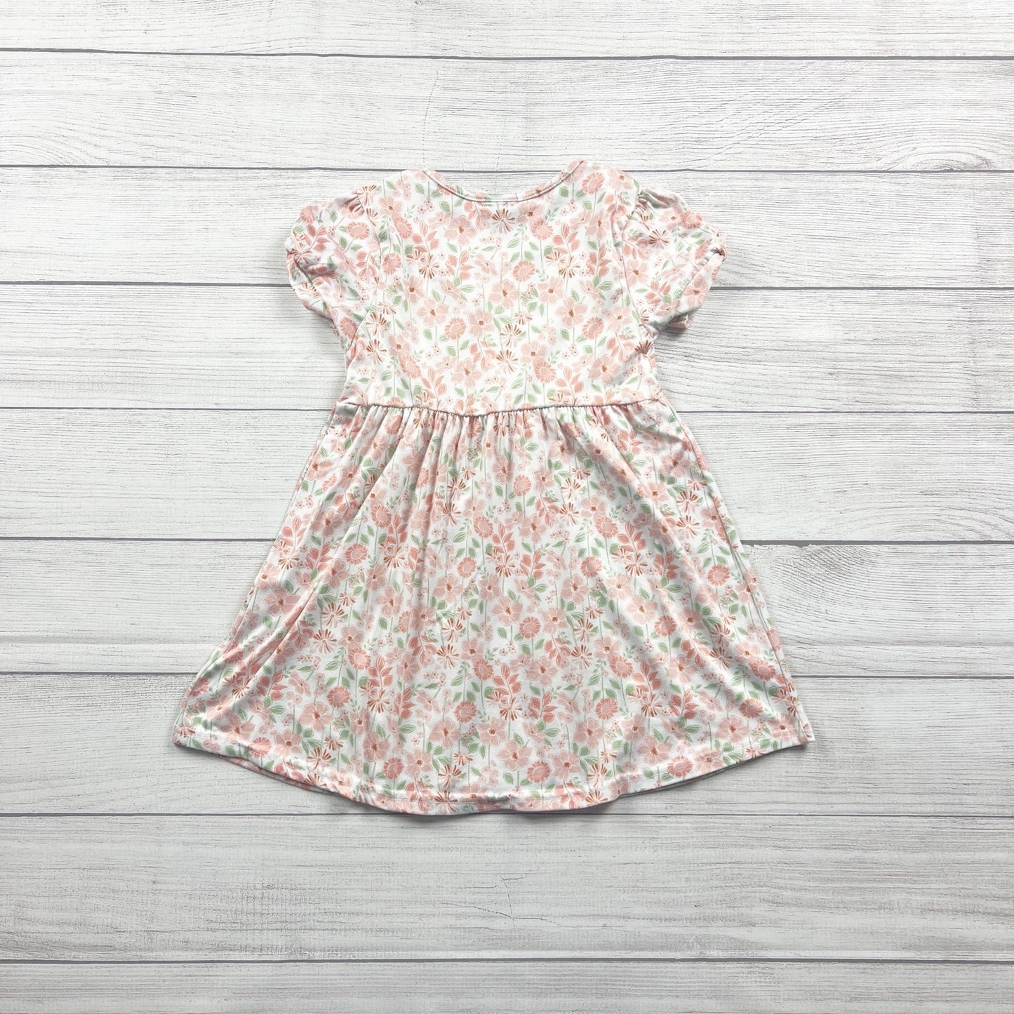 Picapino Girls Dress White Peach Floral Print Short Sleeve Casual Dress 6