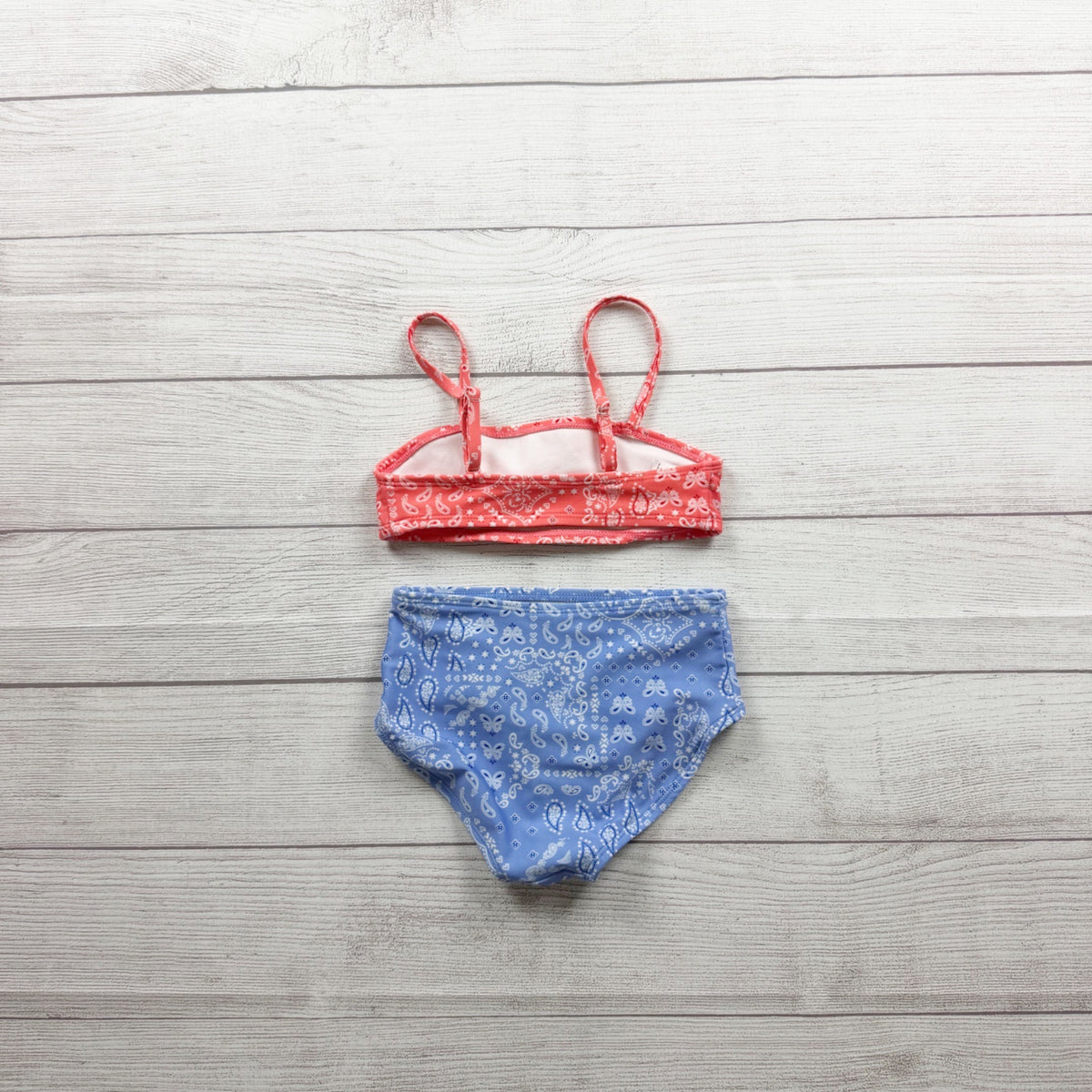 Art Class Girls Swimsuit Set Paisley Print Red Blue High Waisted Bikini XS 4-5