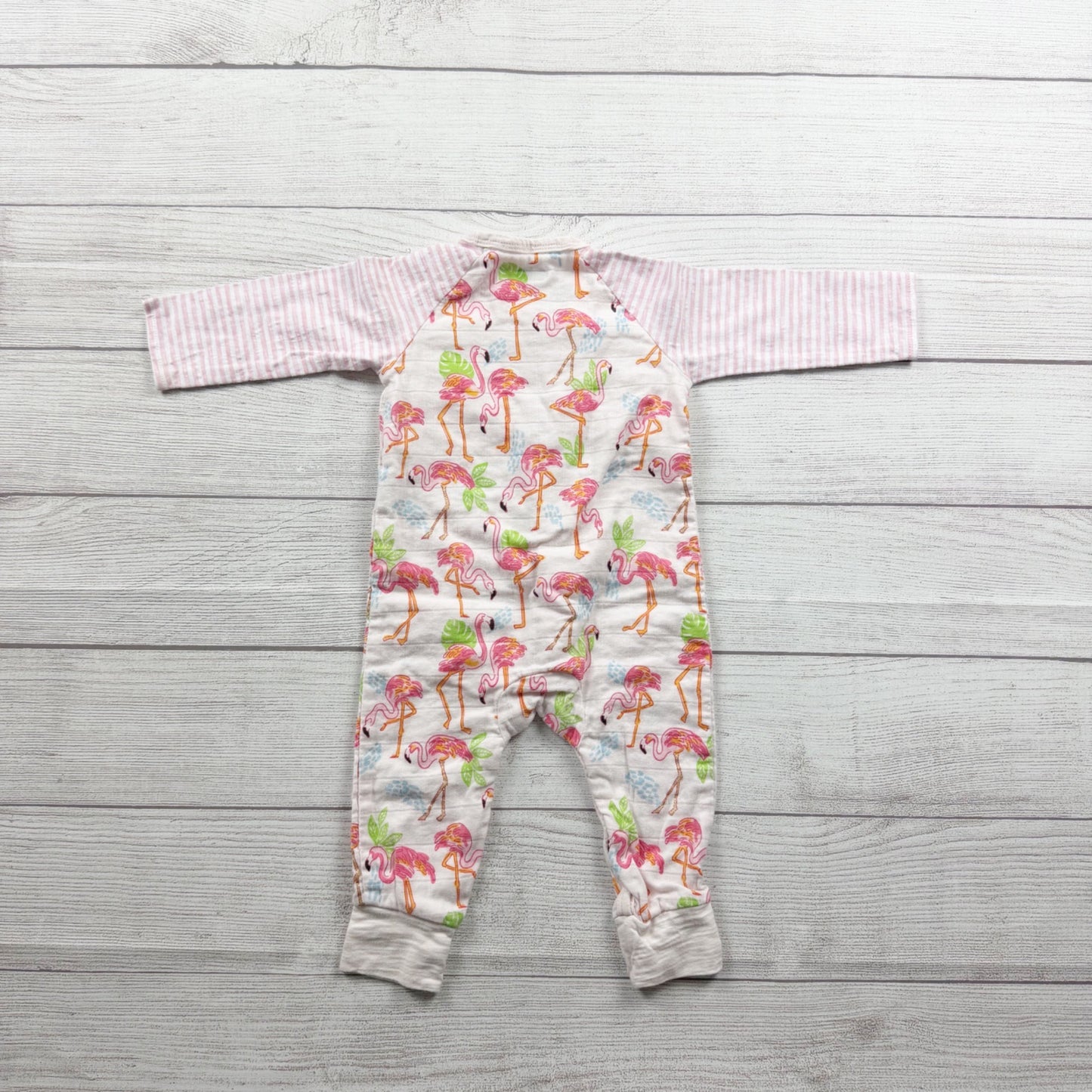 Mud Pie Baby Girl Romper Flamingo Wrap One Piece 6-9 Months