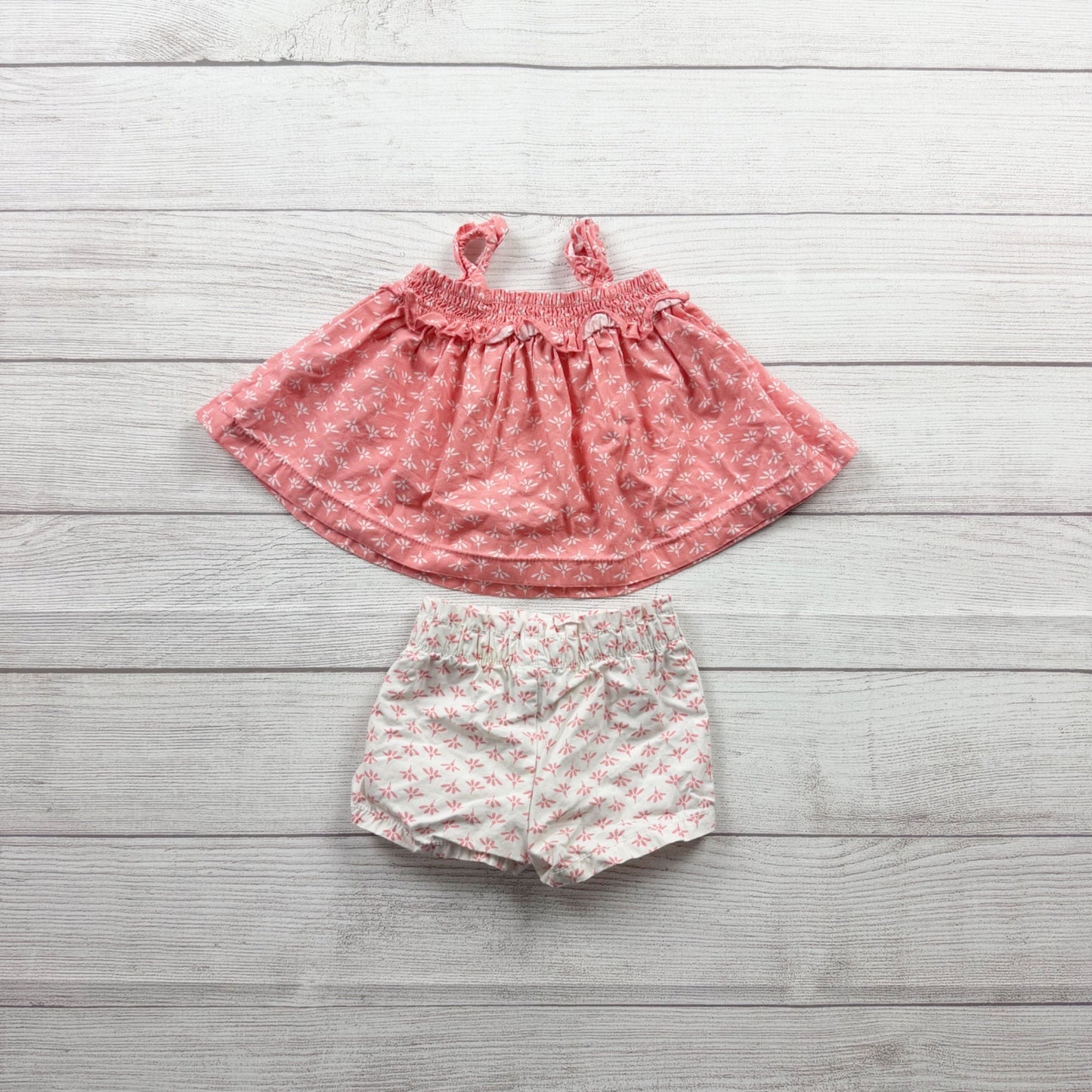Carter’s Baby Girl Two Piece Pink Floral Dress Bloomers Lightweight 6-9 Months