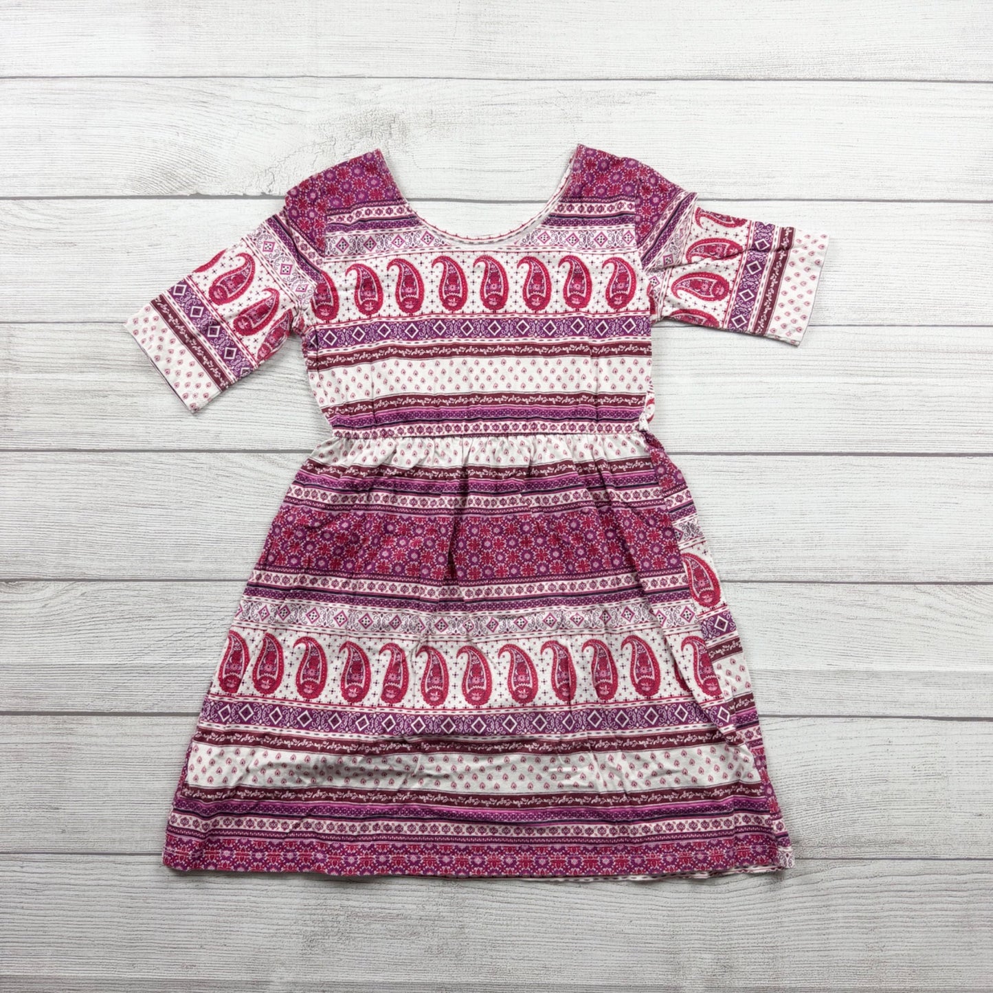 Old Navy Girls Paisley Print Fit and Flare Dress Pink Purple 3/4 Sleeve M 8