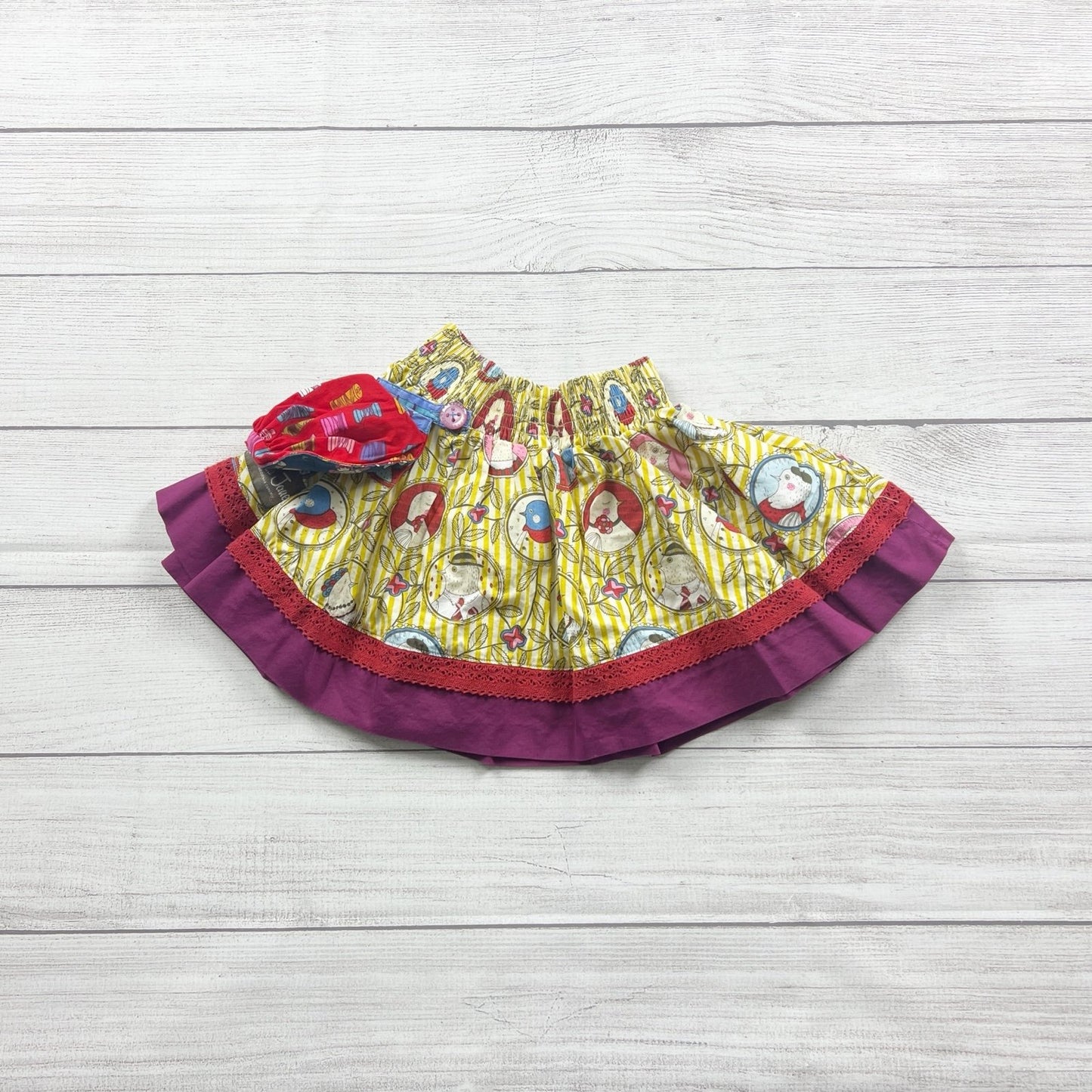 Matilda Jane x Paint By Numbers Skirt Stripe Bird Print Purple Ruffle Twirl 2