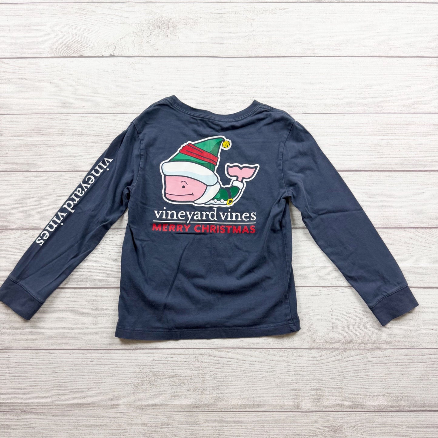 Vineyard Vines Kids Merry Christmas Elf Whale Long Sleeve Navy Shirt 6