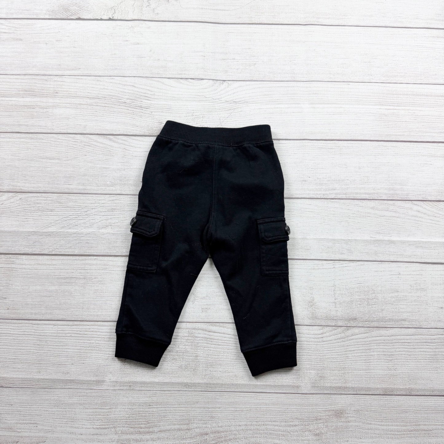 Old Navy Boys Black Fleece Cargo Jogger Pants Drawstring Pockets 18-24 Months