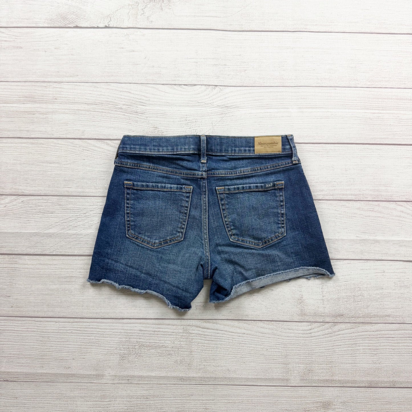 Abercrombie Kids Distressed Denim Mid Rise Midi Short Regular Blue Raw Hem 15-16
