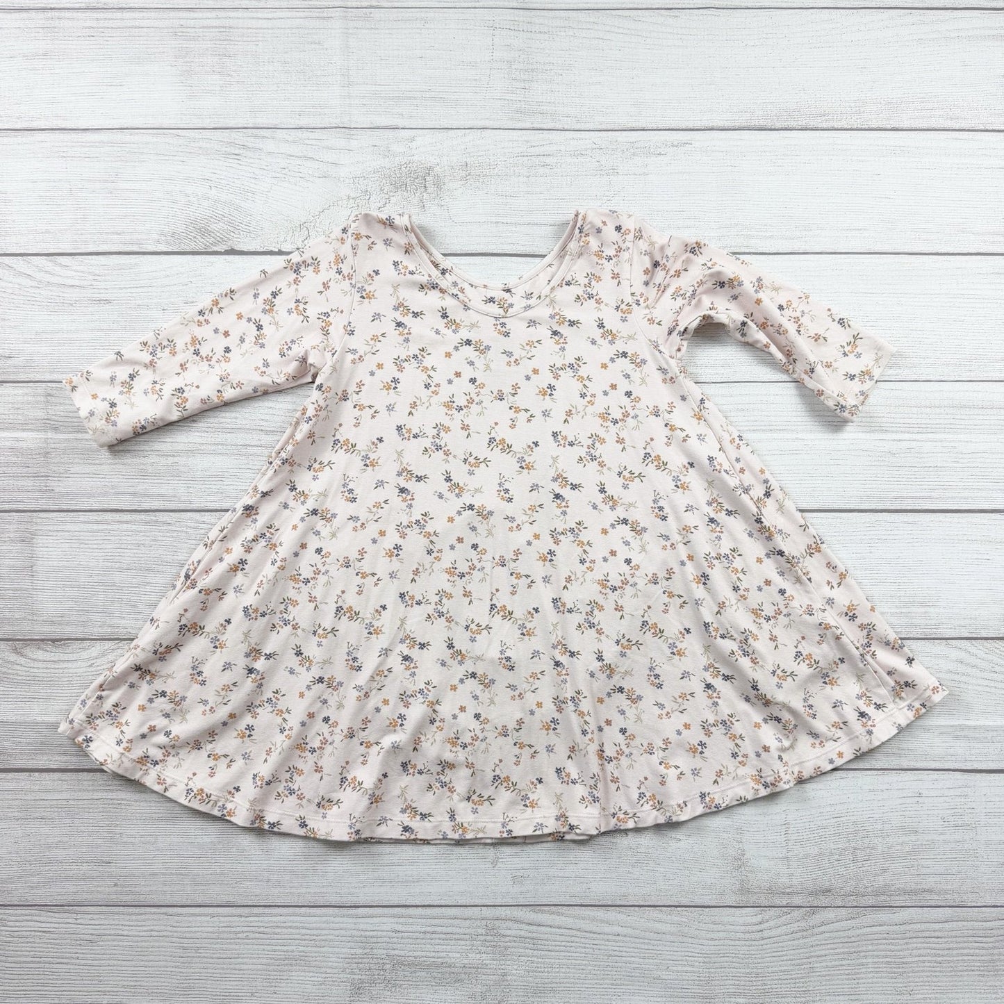 Omi Jo Girls Floral Swing Dress Cream Long Sleeve Button Front Viscose 6