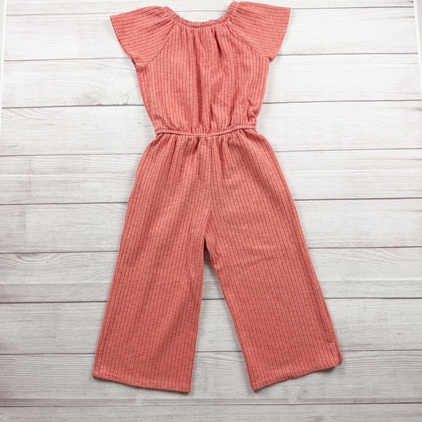 Cat & Jack Girls Ribbed Coral Jumpsuit Flutter Sleeves S 6-7