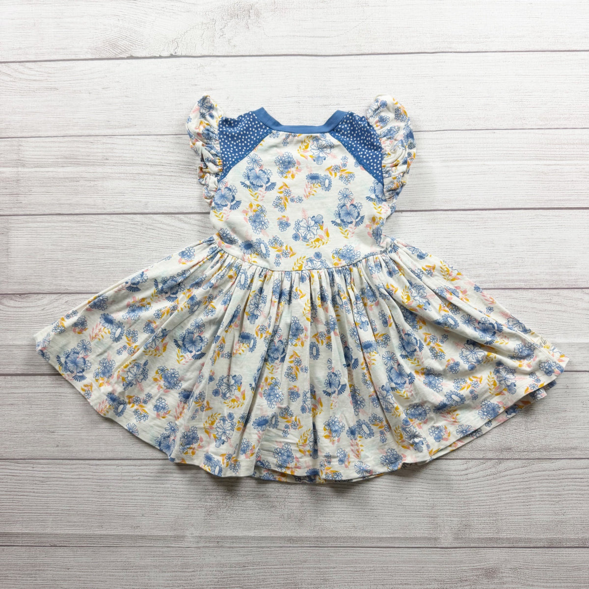 Wildflowers Floral Print Girls Dress Ruffled Sleeves Polka Dot Accents 6