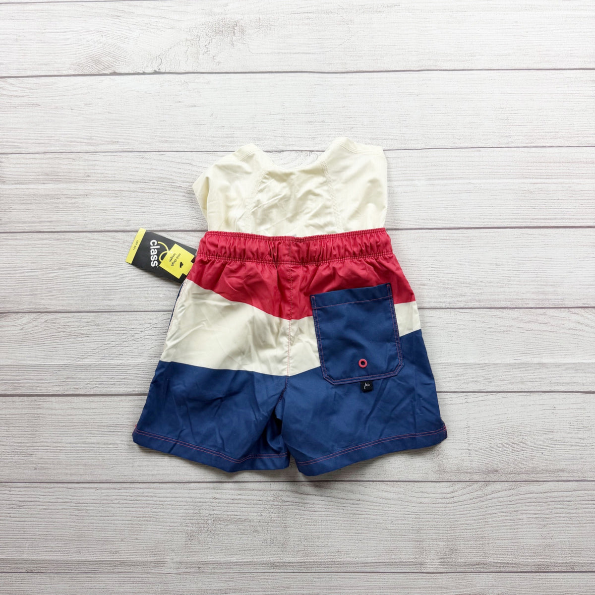 Art Class Kids Red White Blue Colorblock Board Shorts Swim Trunks NWT S 6-7