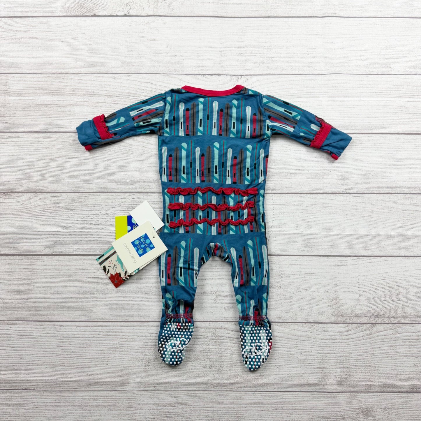 Kickee Pants Footie Pajamas Twilight Skis Ruffle Zip Sleeper Bamboo Viscose NWT 0-3
