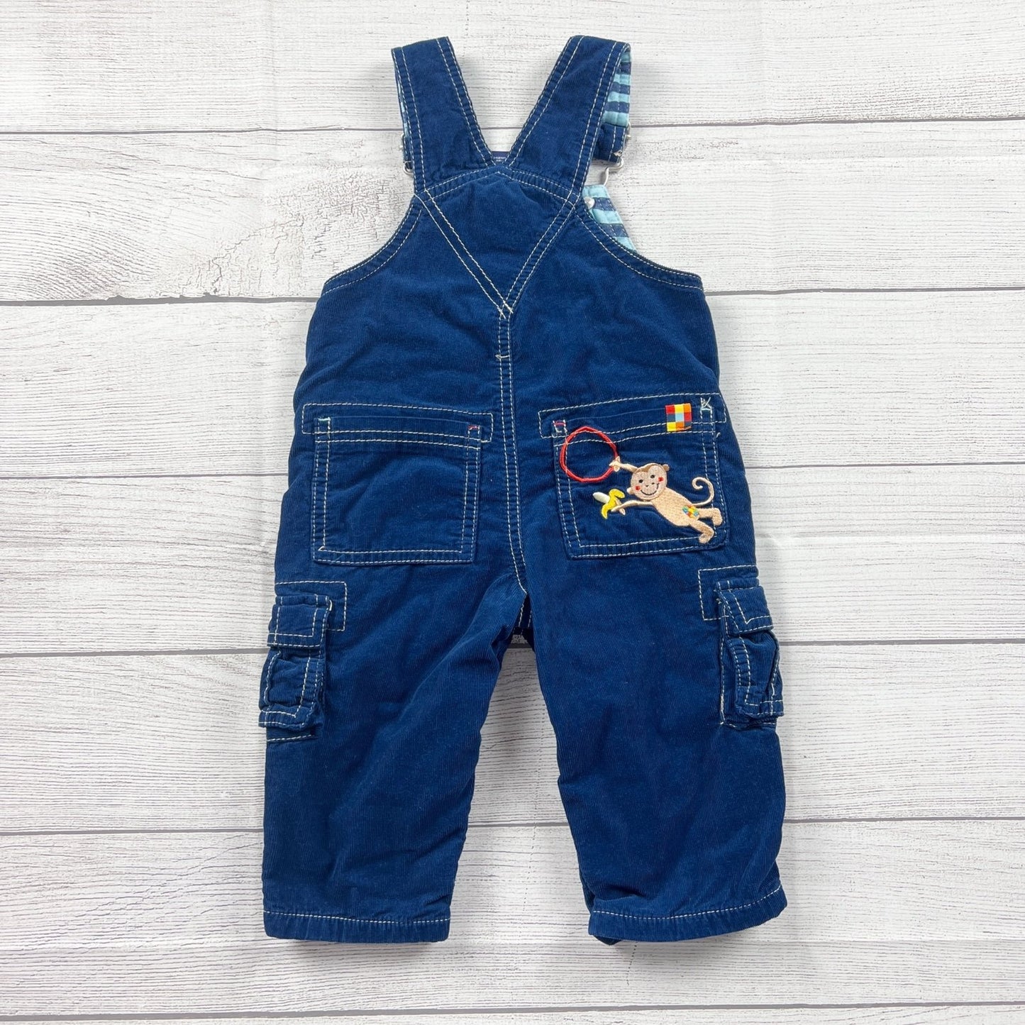 Lazoo Baby Denim Overalls Striped Lined Cargo Overalls Monkey Patch 9-12 Months