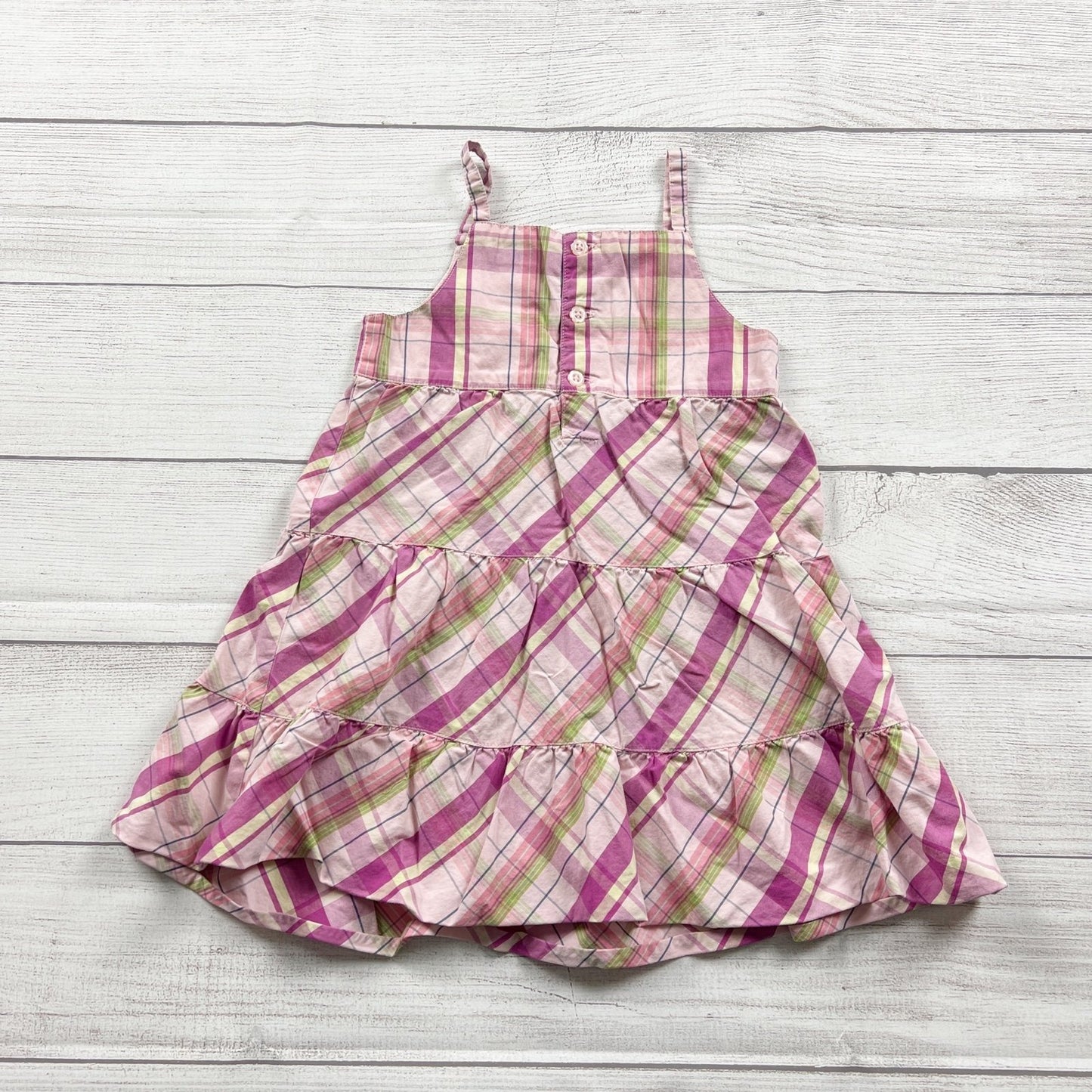 Genuine Kids From OshKosh Pink Plaid Tiered Ruffle Cotton Sundress 3T
