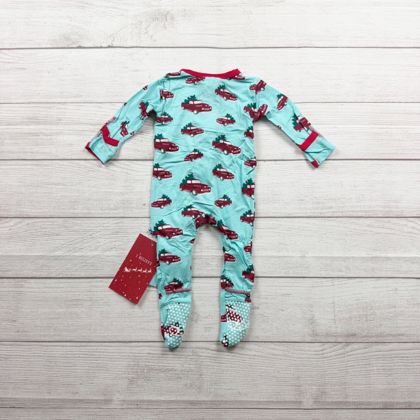 Kickee Pants Holiday Footie Pajamas Cars Tree Print NWT 3-6 Months
