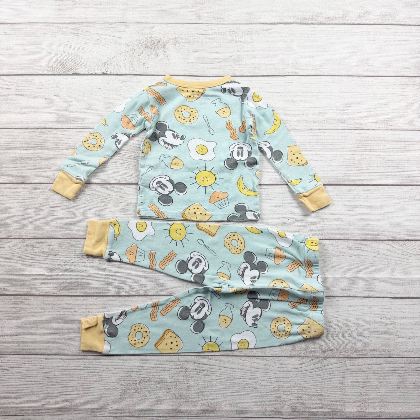 Disney Mickey Mouse Toddler Pajamas Breakfast Print 2 Piece Snug Fit PJs 3T