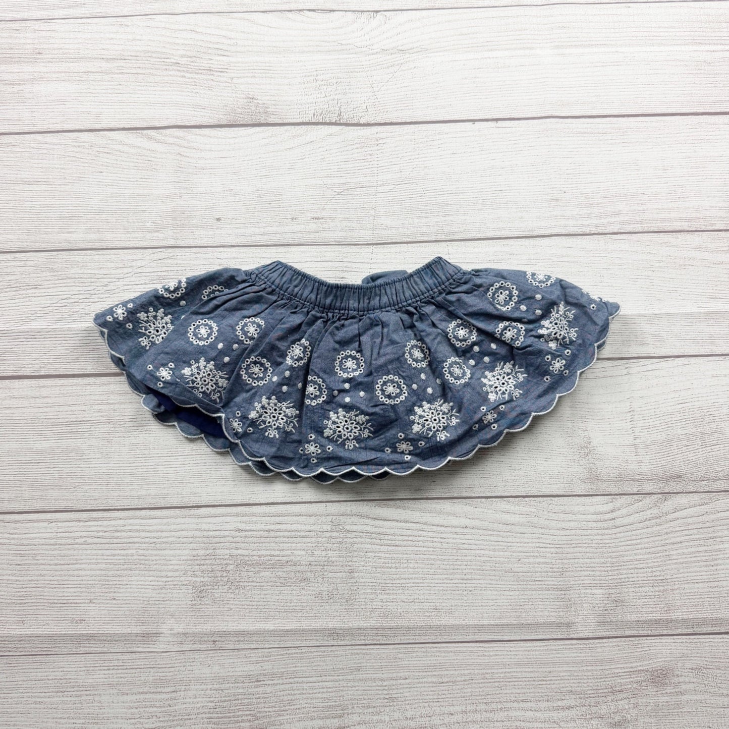 Genuine Oshkosh Baby Blue Embroidered Skirt With Bow Scalloped Hem 3-6 Months