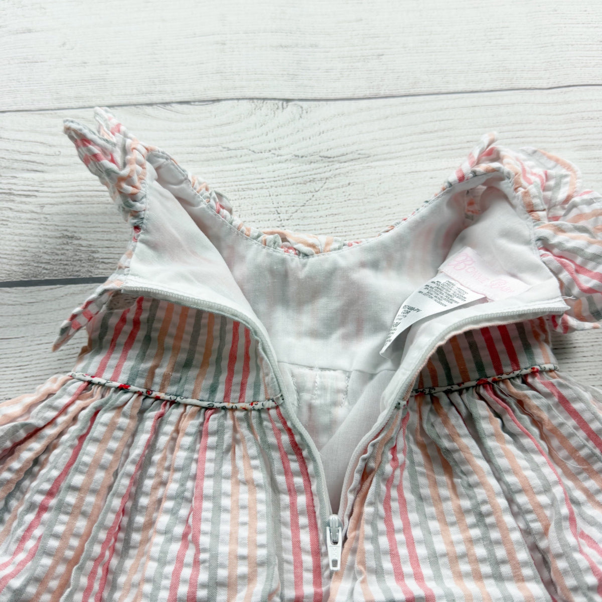 Bonnie Baby Pink White Striped Dress Floral Bow Matching Bloomers 3-6 Months