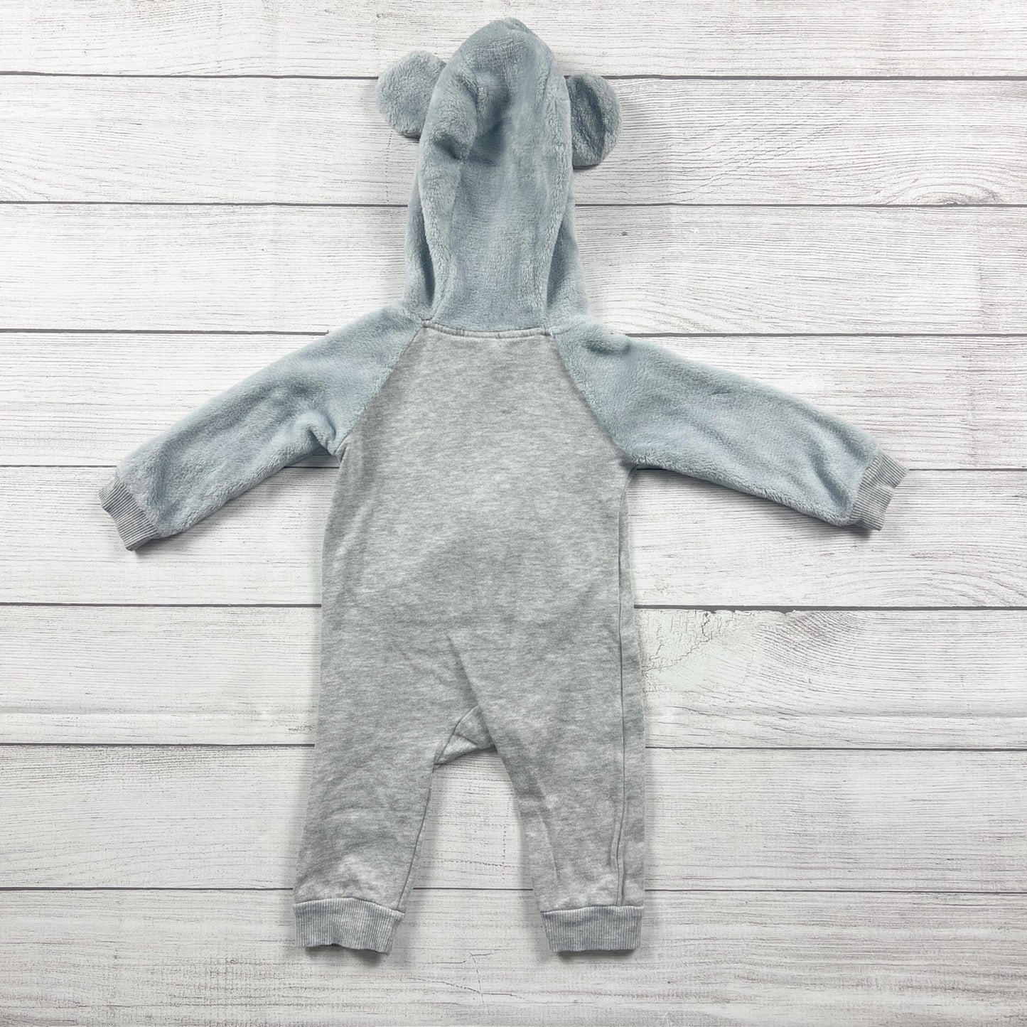 Disney Baby Mickey Mouse Fleece Hooded Romper Zip Up One Piece 12 Months