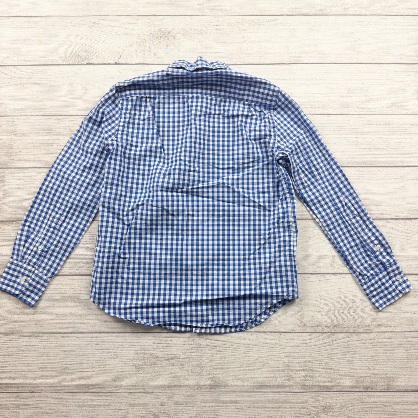 Crewcuts Boys Button Down Shirt Blue White Gingham Plaid Long Sleeve 10