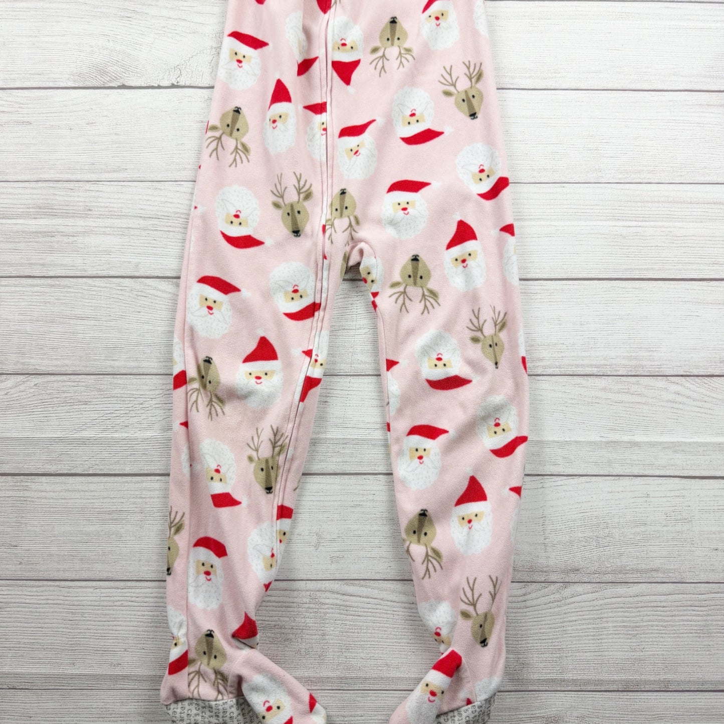 Carter’s Pink Santa Reindeer Holiday Print Fleece Footed Pajamas 7