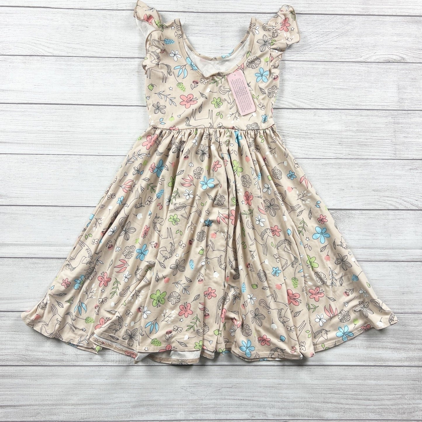 Dot Dot Smile Girls Dress Floral Unicorn Print Flutter Sleeve Twirl NWT 8-10