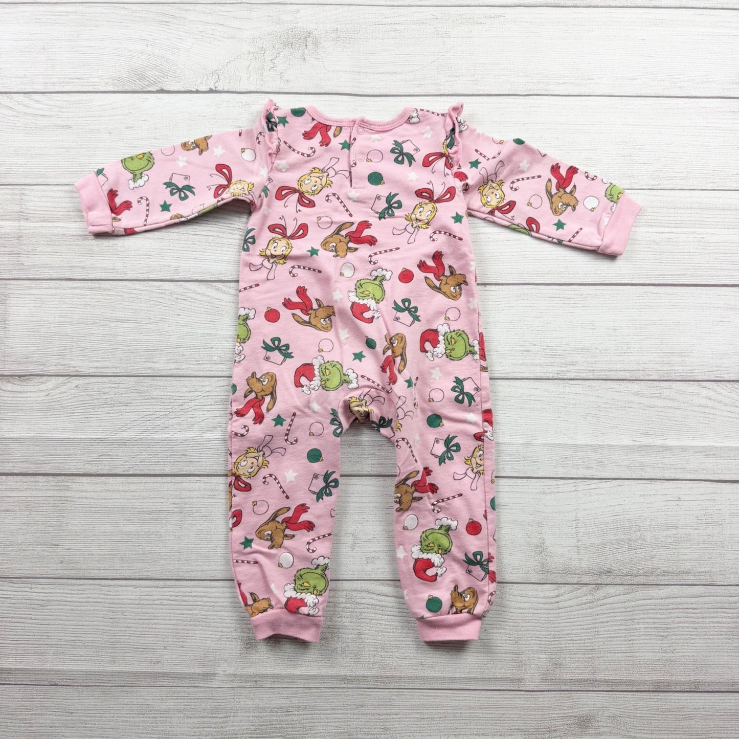 Dr. Seuss Baby Christmas Romper Pink Grinch Cindy Lou Who One Piece 18 Months