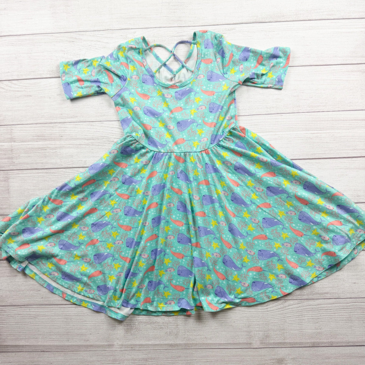 Dot Dot Smile Girls Sea Life Print Short Sleeve Skater Dress 8-10