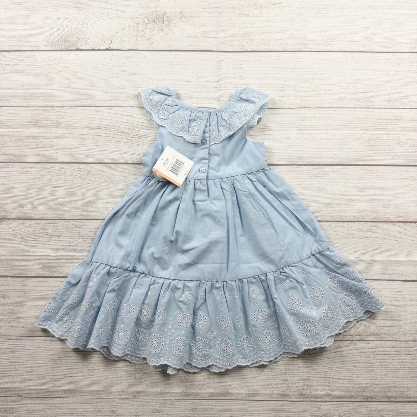 Little Me Girls Blue Eyelet Ruffle Dress Scalloped Hem NWT 2T