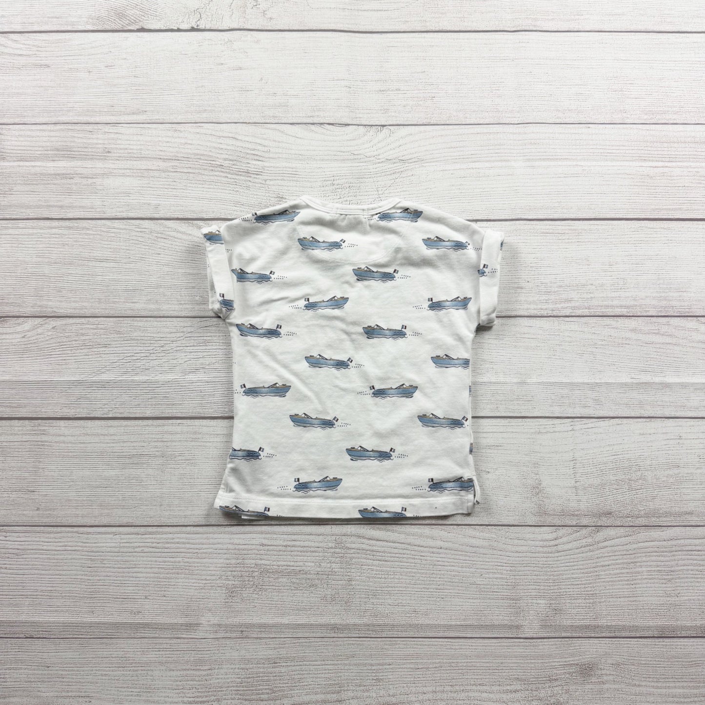 Firsts by Petit Lem Baby Henley Shirt Boat Print Short Sleeve Top 12-18 Months
