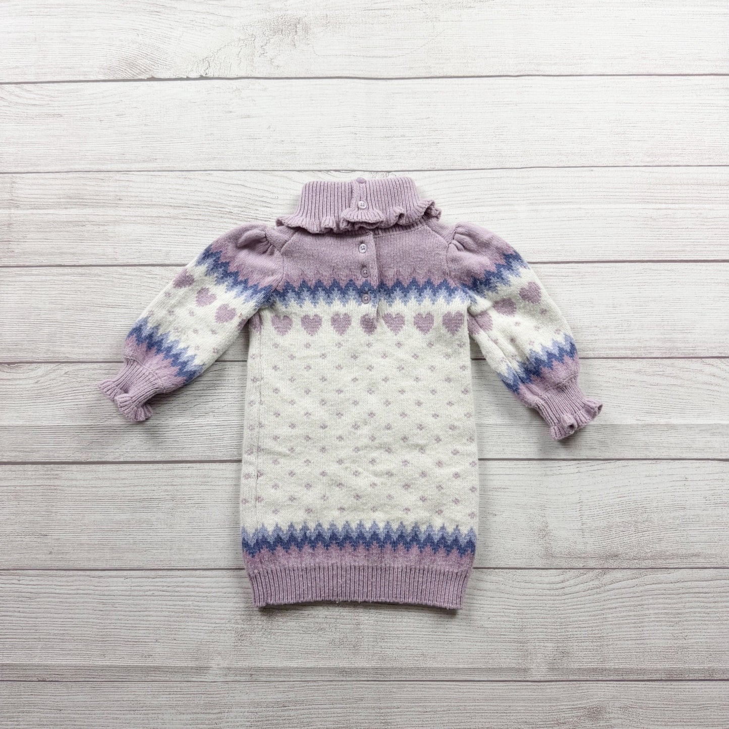 Janie And Jack Knit Sweater Dress Purple White Fair Isle Design 6-12 Months