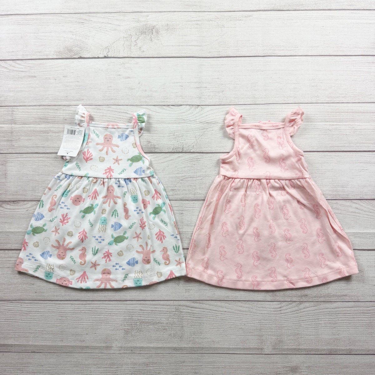 Hudson Baby Girls Sleeveless Dresses 2 Pack Sea Life & Seahorse NWT 0-3 Months