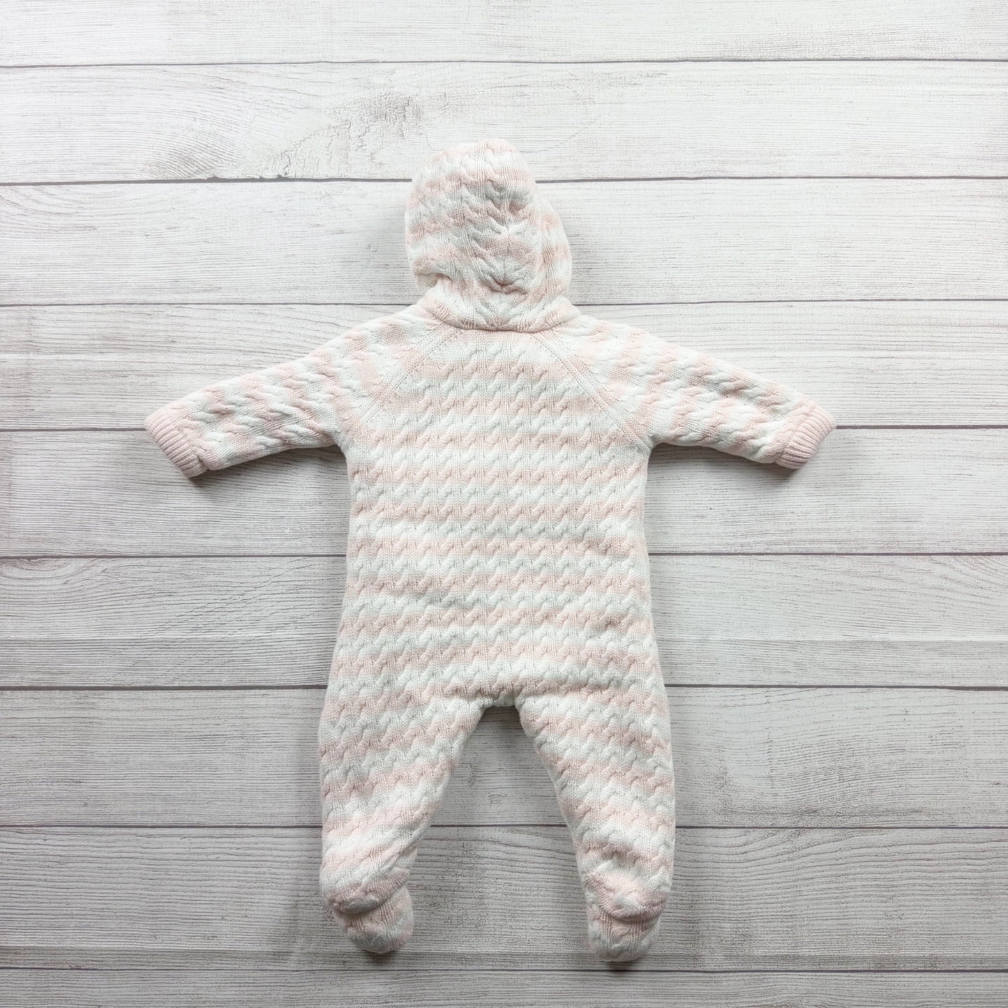 Angel Dear Hooded Fleece Lined Baby Bunting Pink White Chevron 0-3 Months