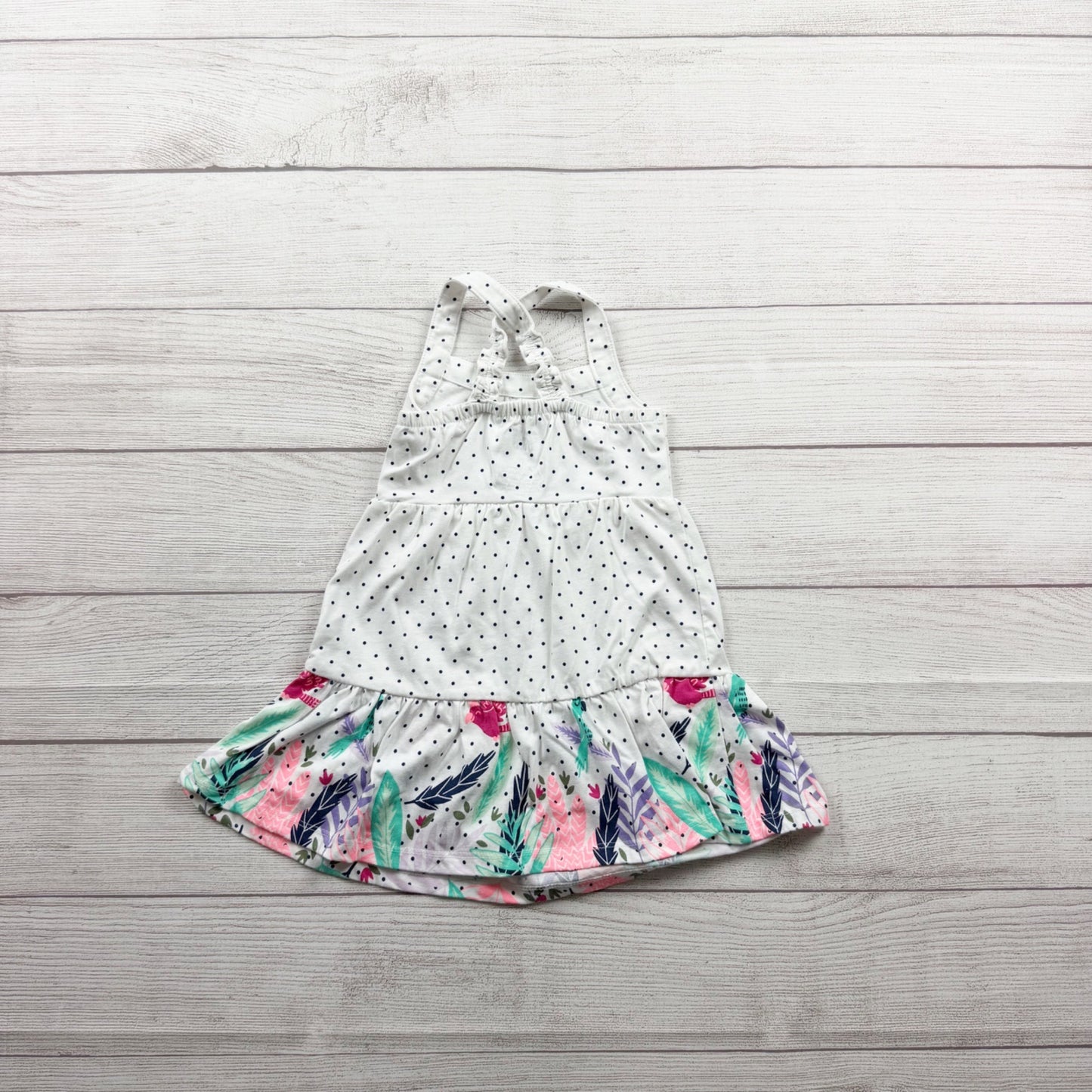 Jumping Beans Girls All Day Play Halter Dress White Polka Dot Floral Hem 2T