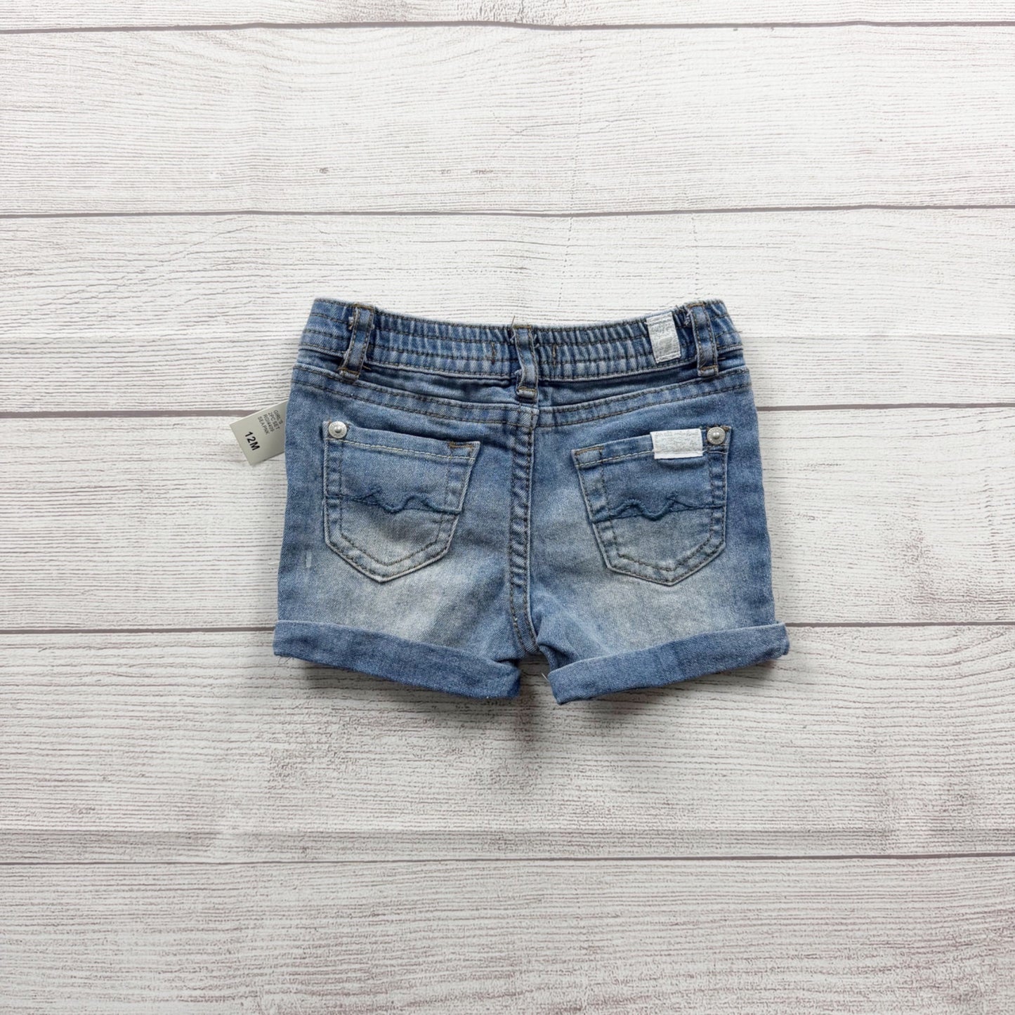 7 For All Mankind Baby Girls Denim Shorts Rolled Hem Distressed NWT 9-12 Months
