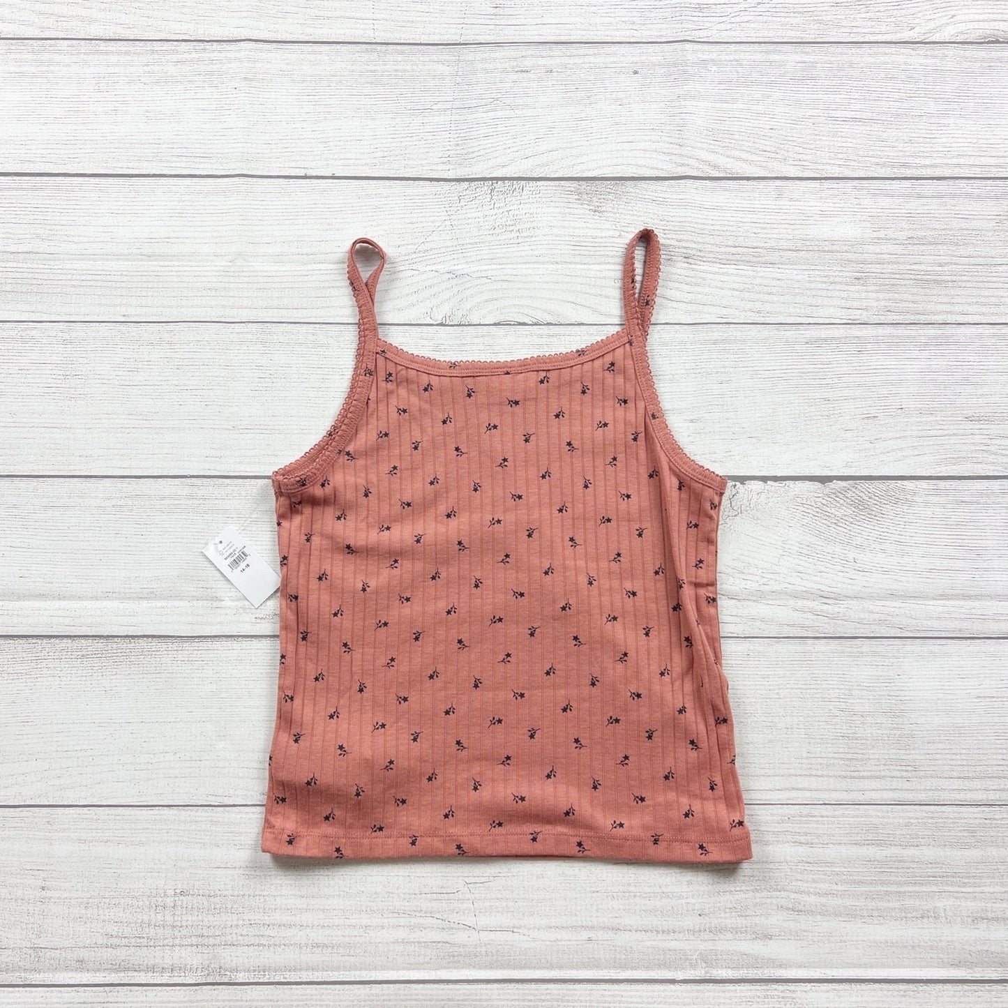 Gap Floral Print Ribbed Tank Top Coral Adjustable Spaghetti Straps NWT 14-16
