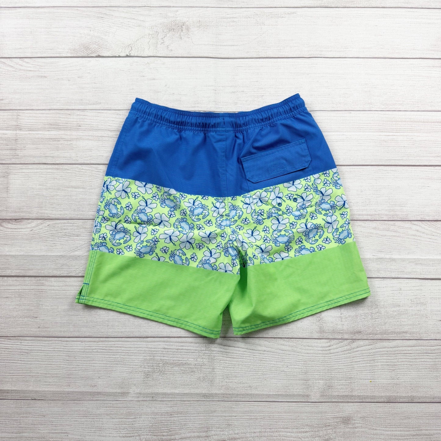 Vineyard Vines Boys Swim Trunks Blue Green Colorblock Crab Floral Board Shorts L