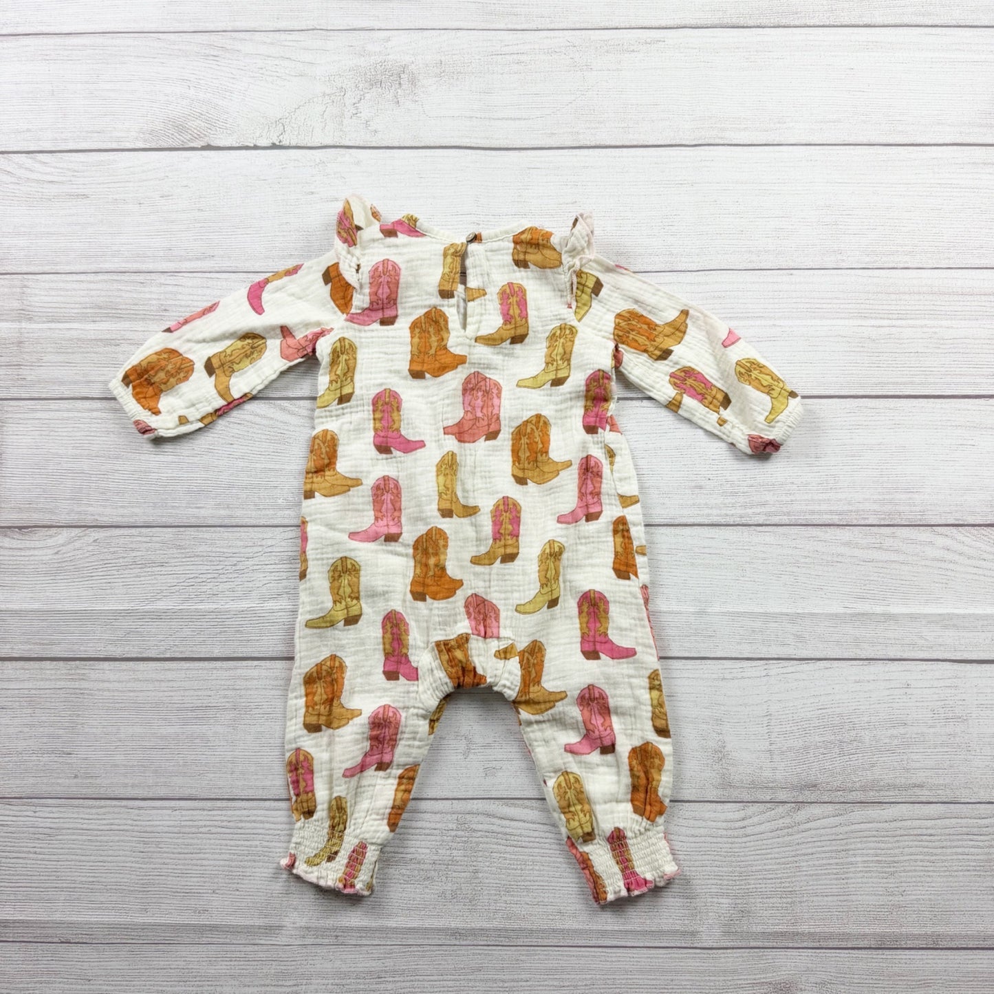 Mud Pie Baby Girl Western Romper Cowboy Boot Print One Piece Cowgirl 6-9 Months