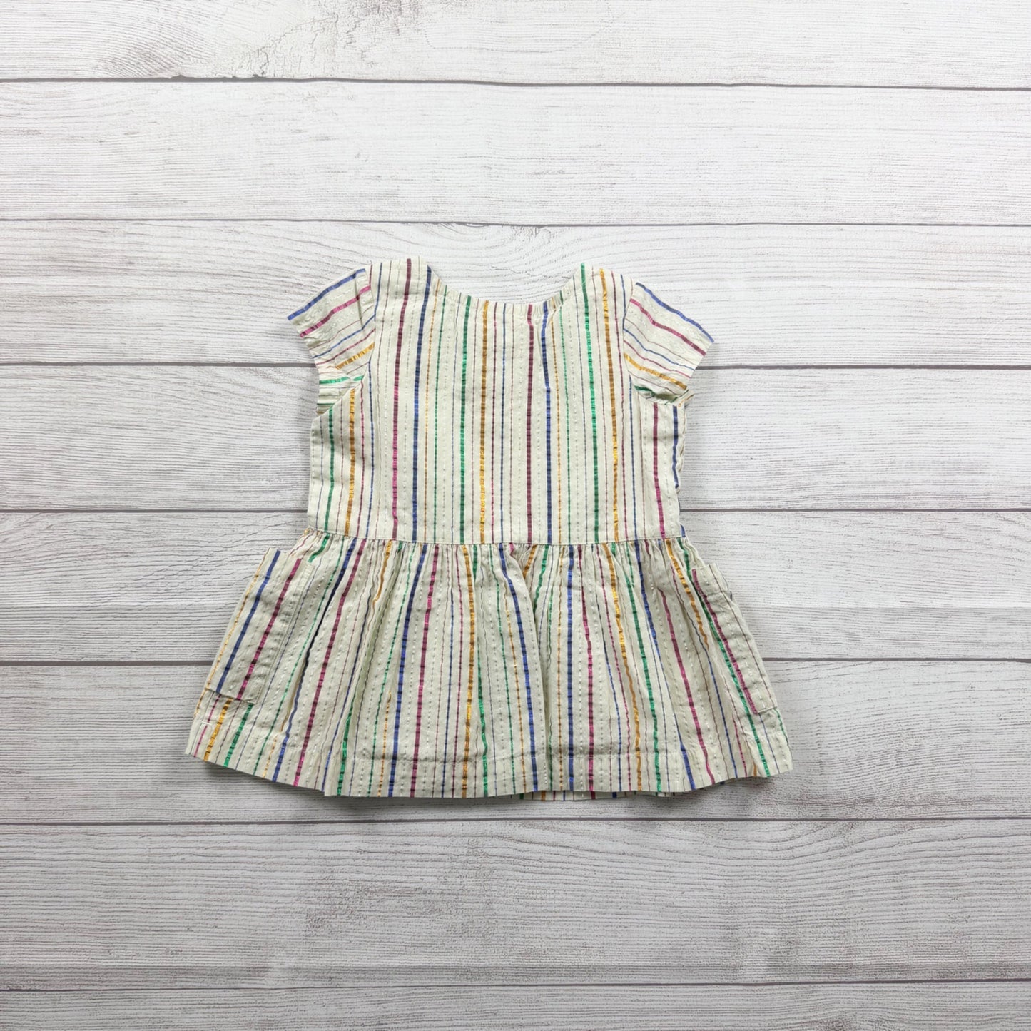 Hanna Andersson Baby Girl Rainbow Stripe Dress Cotton Linen 12-18 Months