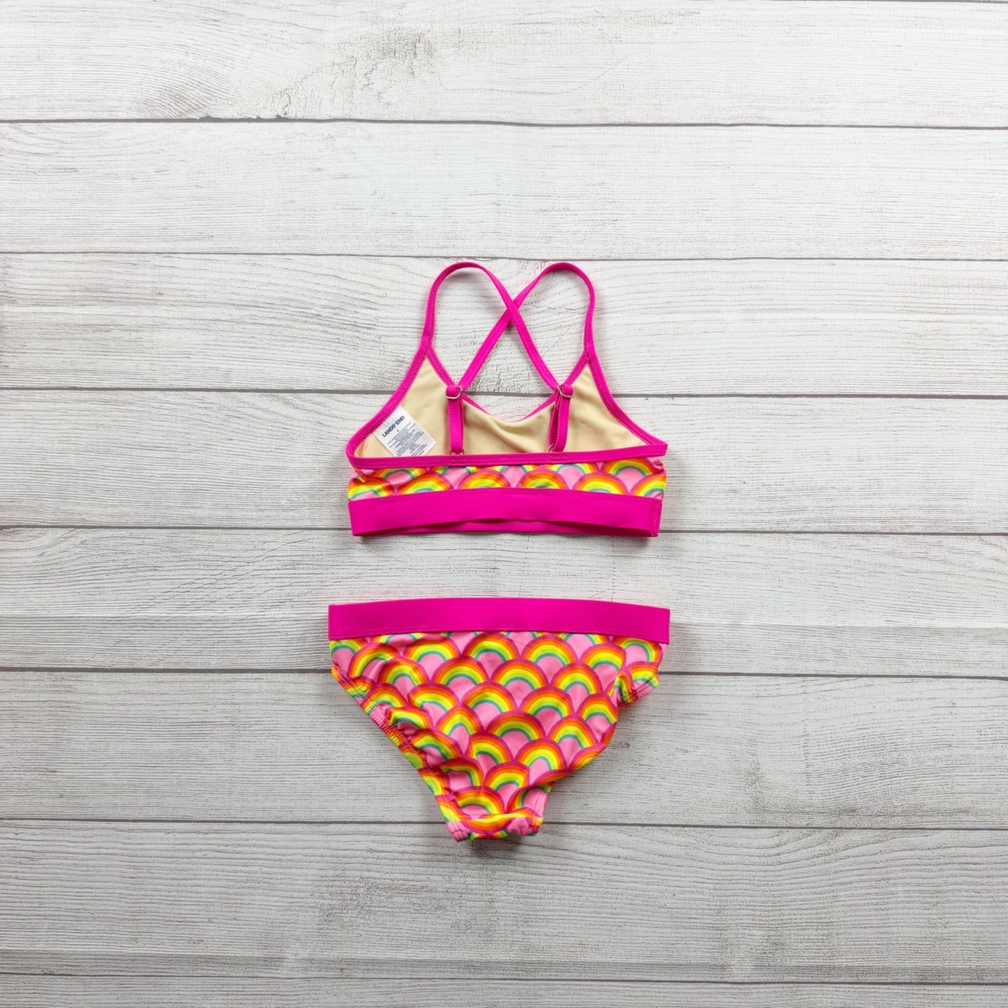 Lands' End Girls Bikini Swimsuit Rainbow Print 2 Piece Crossback Top Bottoms 6