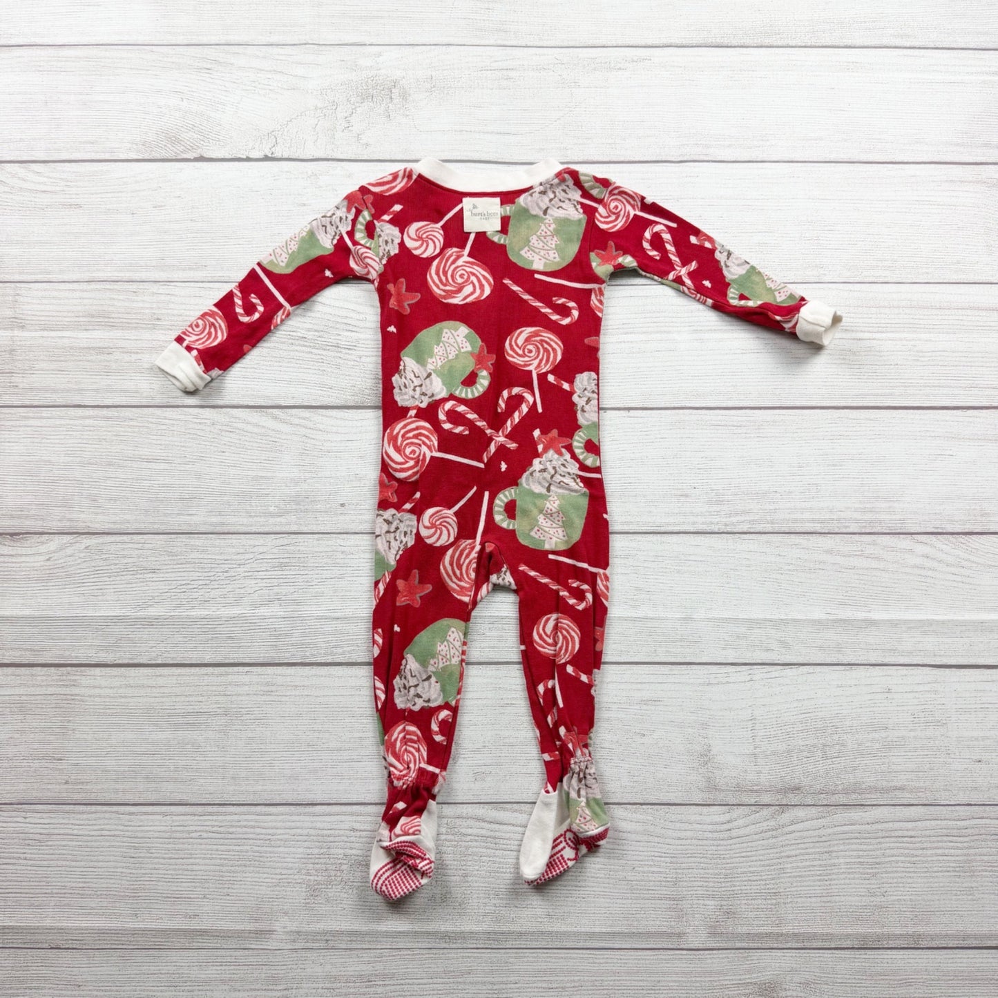 Burts Bees Baby Holiday Christmas Footed Pajamas Red Cocoa Print 6-9 Months