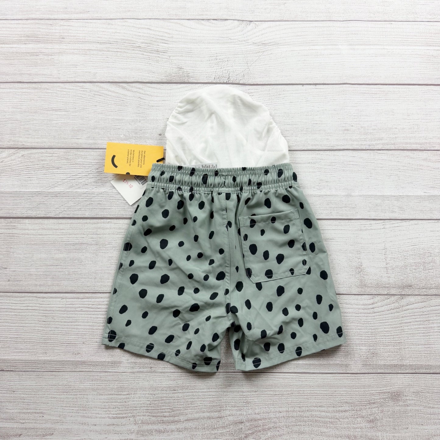 Miles The Label Kids Swim Shorts Green Black Dot Drawstring Elastic NWT 4