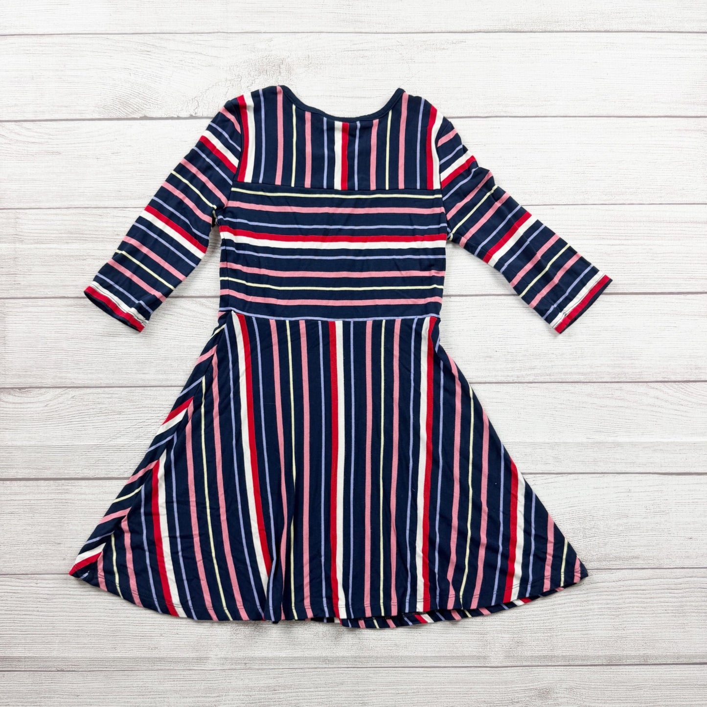 Tommy Hilfiger Girls Striped Dress Navy Pink Red 3/4 Sleeve Fit Flare 6X
