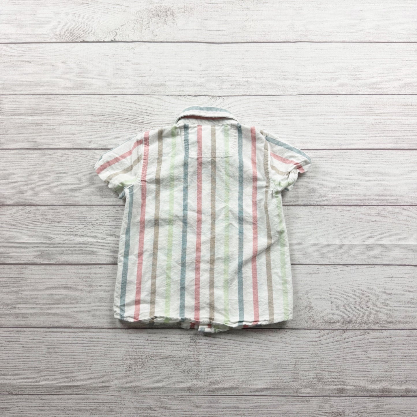 Caribbean Joe Kids Striped Button-Up Shirt 100% Cotton Short Sleeve Pastel 4T